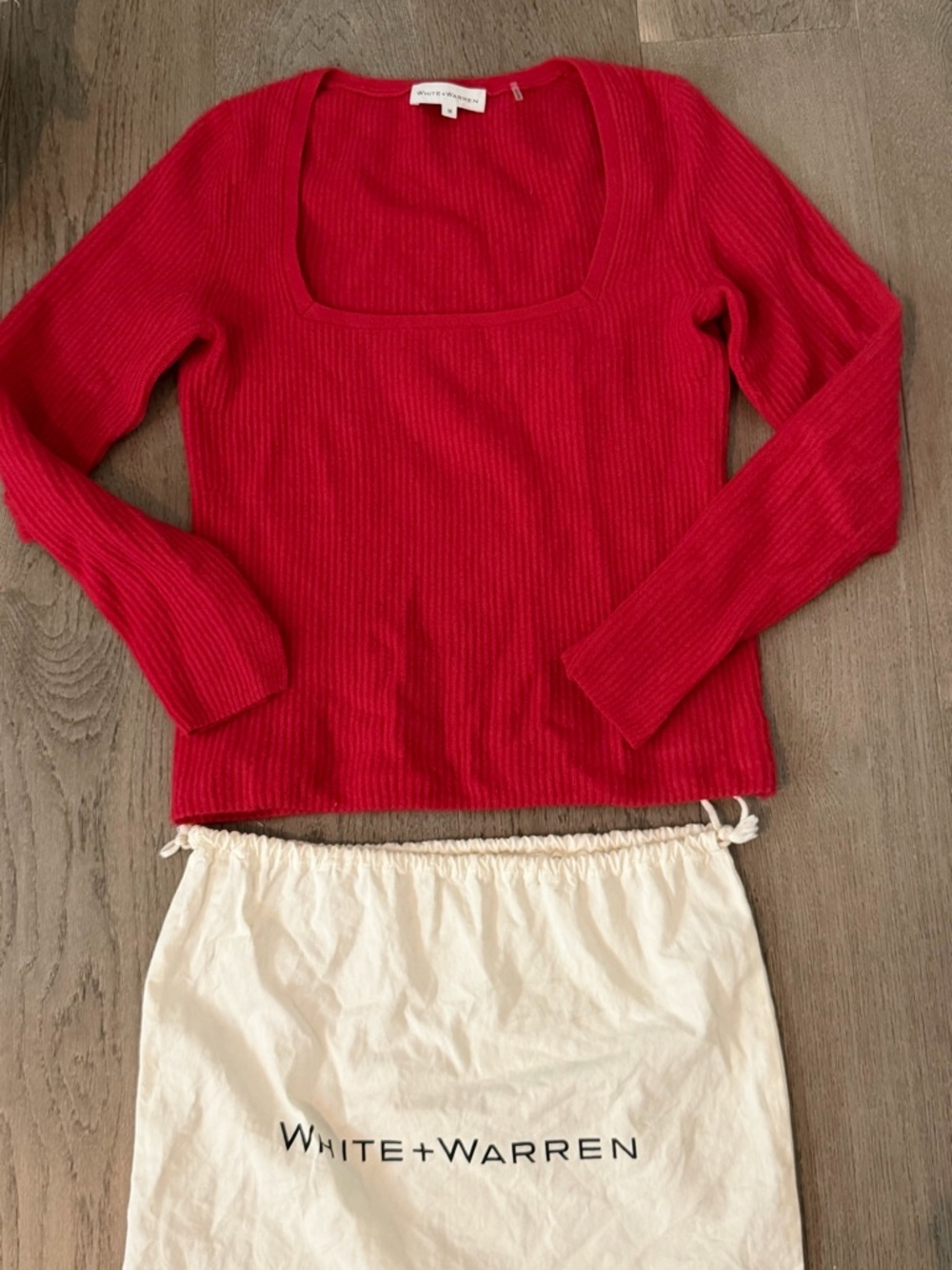 White + Warren Ribbed Red Square-Neck Sweater